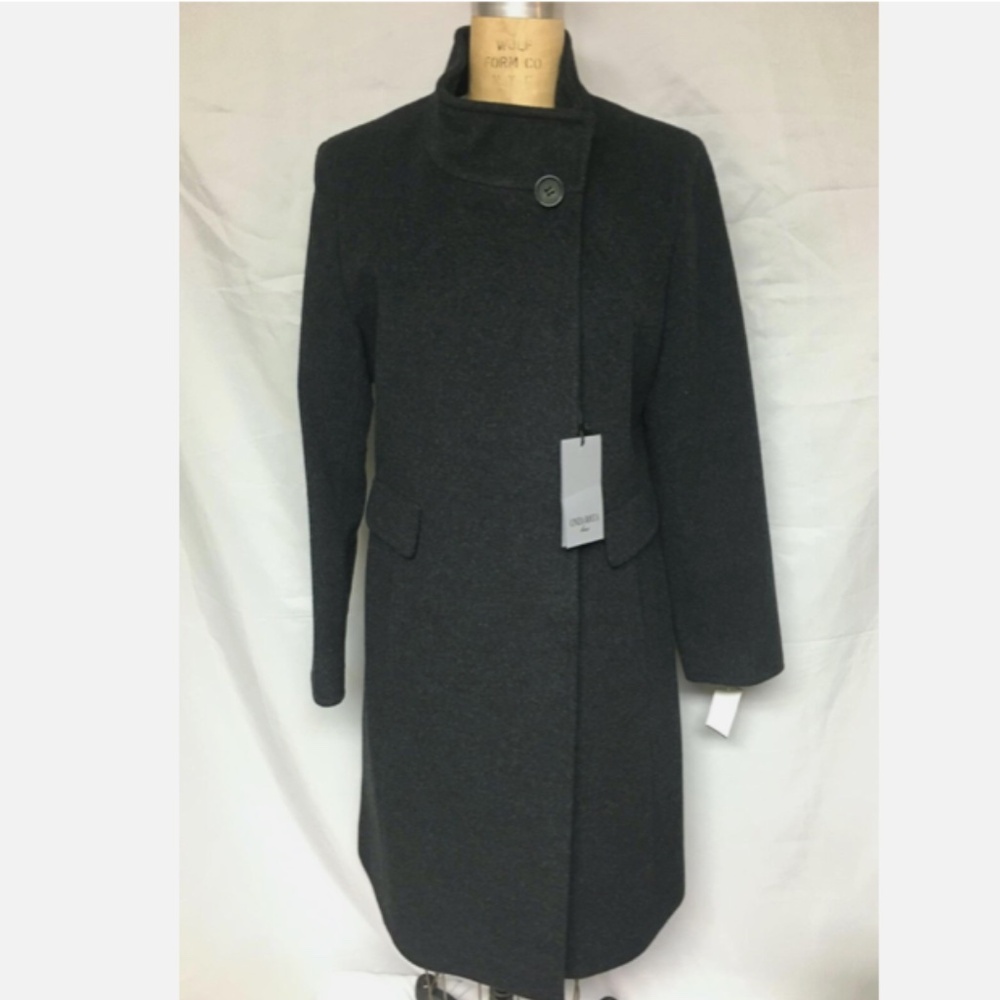 Cinzia Rocca Due Assymetric Wool Coat 12 Charcoal 4LR640D3 NWT $950